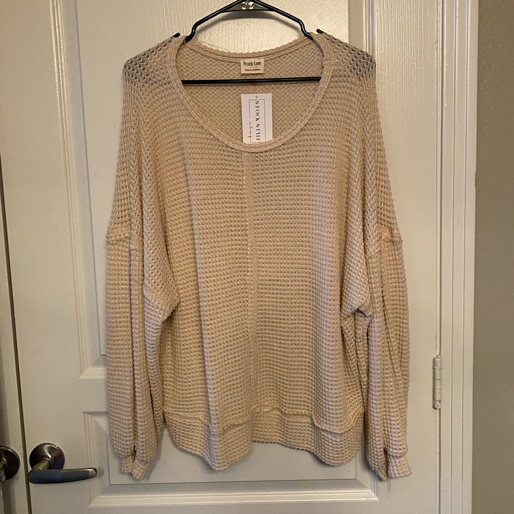 Peach Love Beige Oversized Top w/ Back Detail